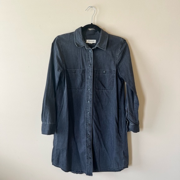madewell black denim shirt dress Madewell Women's Airy Denim Seamed Shirtdress in Rinse Wash, Rinse Wash, 0 at Amazon Women's Clothing store